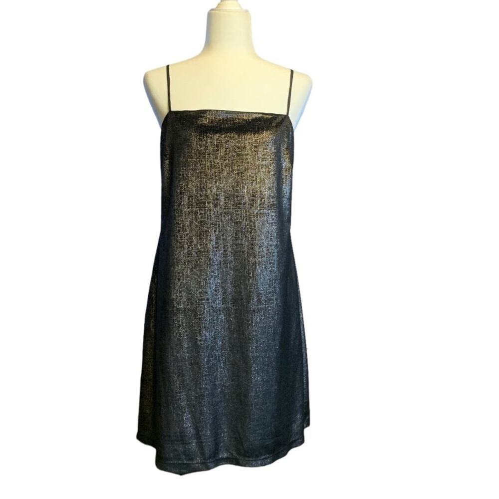NWT Gianni Bini Black Silver Metallic Sparkly Spaghetti Strap Dress XL O0293